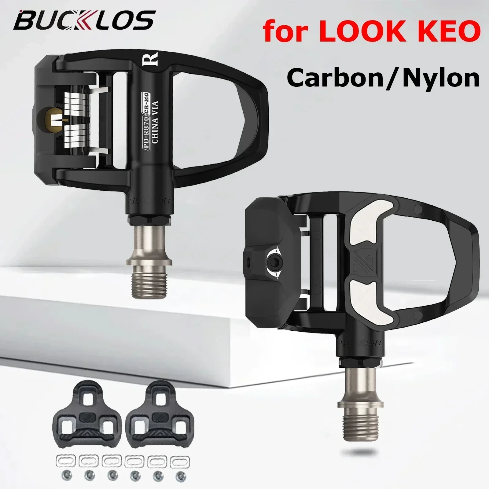 

BUCKLOS Road Bike Pedals for LOOK KEO Self-locking Pedal with Cleats Carbon for KEO Bicyle Pedals Ultra-Light Nylon Cycling Part