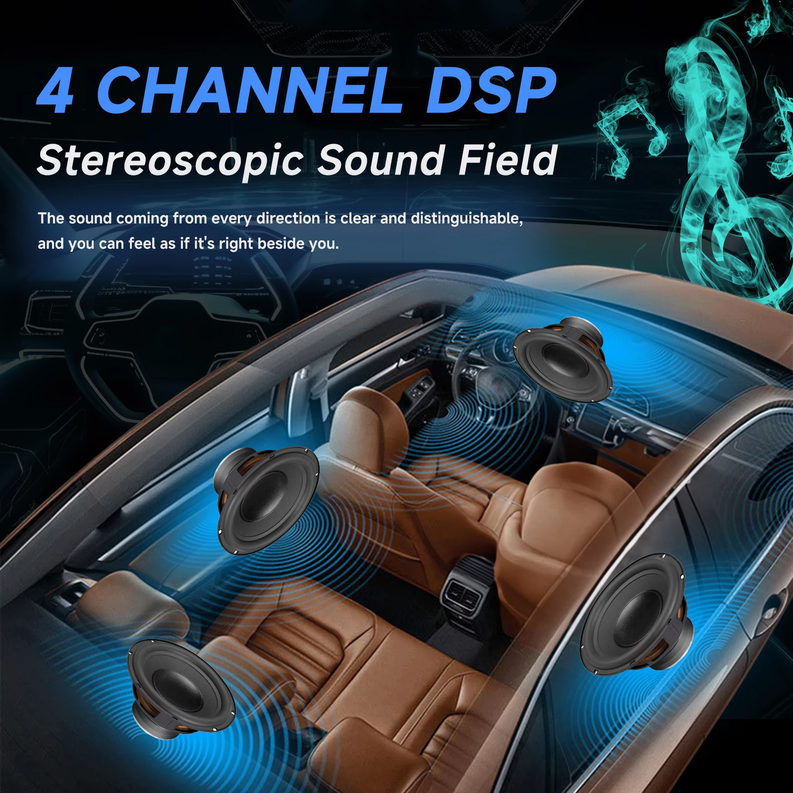 Podofo Car Audio DSP Amplifier Wireless Bluetooth music USB Playback Four-channel Design For Car Speaker Car Stereo Amplifier