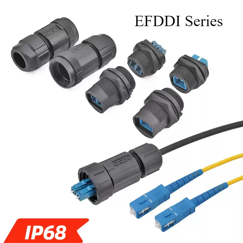 Waterproof LC/SC Fiber Optic Plug Socket IP68 Outdoor FDDI Single Mode Single Core Dual Core Connector SC Fiber Optic Cable