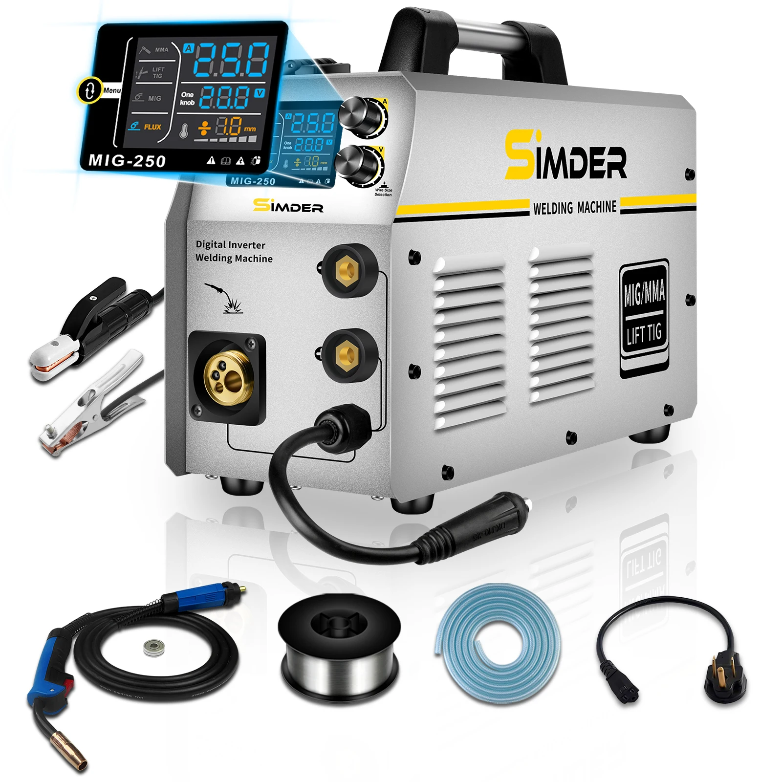 SSIMDER MIG Welder 4 in 1 MIG/MAG/Lift TIG/Stick Welder 110/220V Dual Voltage Welding Machine with Flux core wire Multi Process