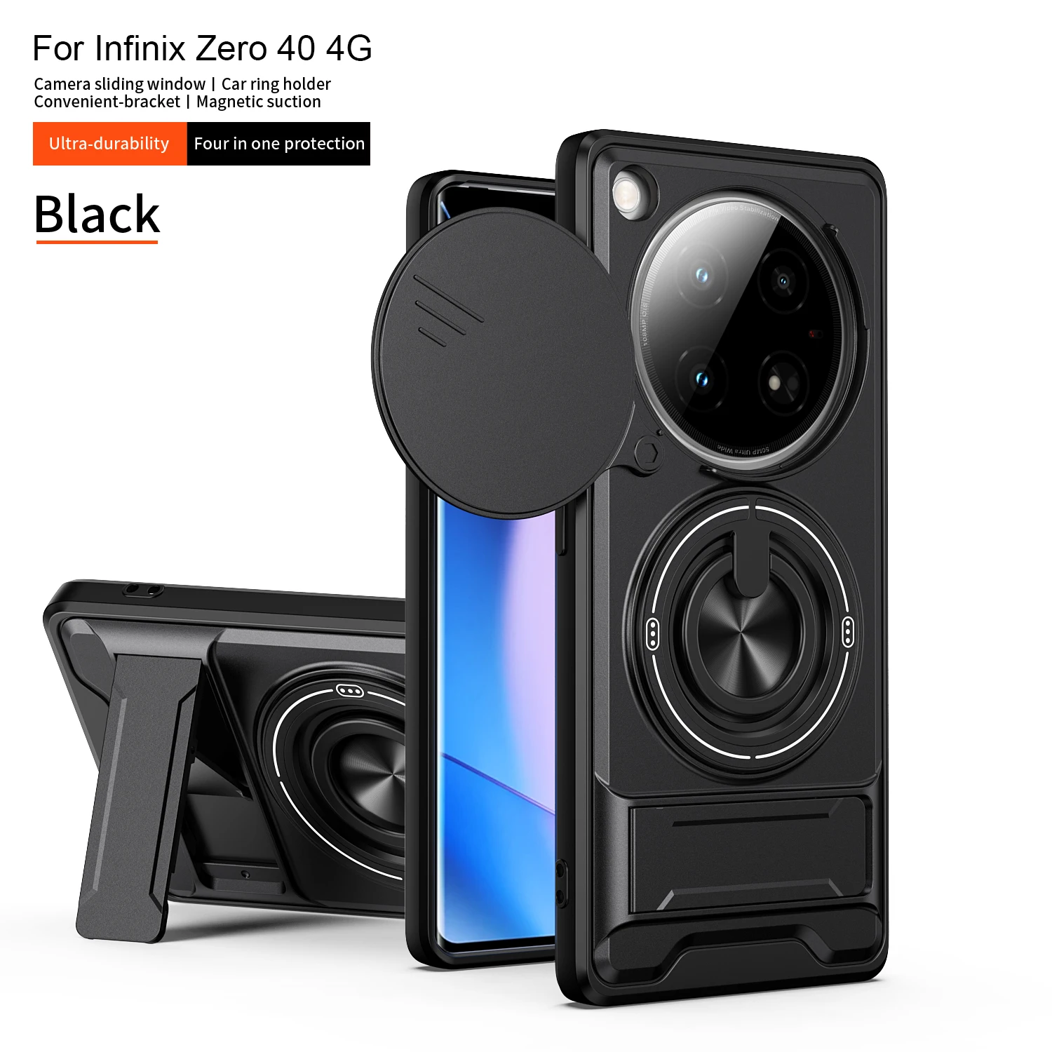 Armor Shockproof Phone Case For Infinix Zero 40 5G Sliding Camera Cap Built-in Magnet Ring Kickstand Protective Funda