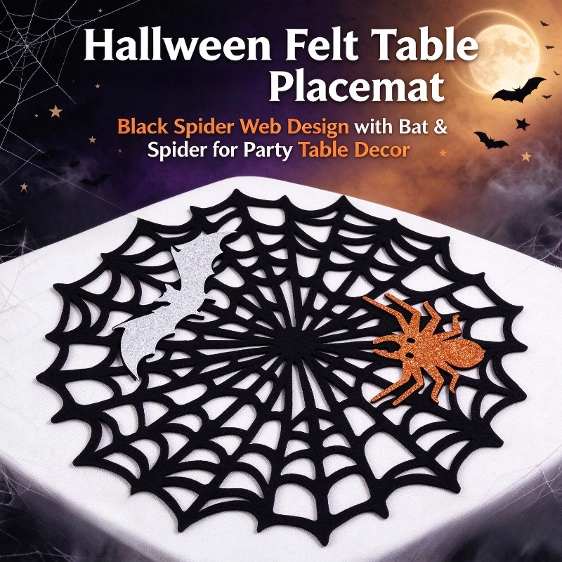 5PCS Hollow Felt Coaster With Spider Pumpkin Design Heat Insulating Non Slip Mat Halloween Party Table Ornament