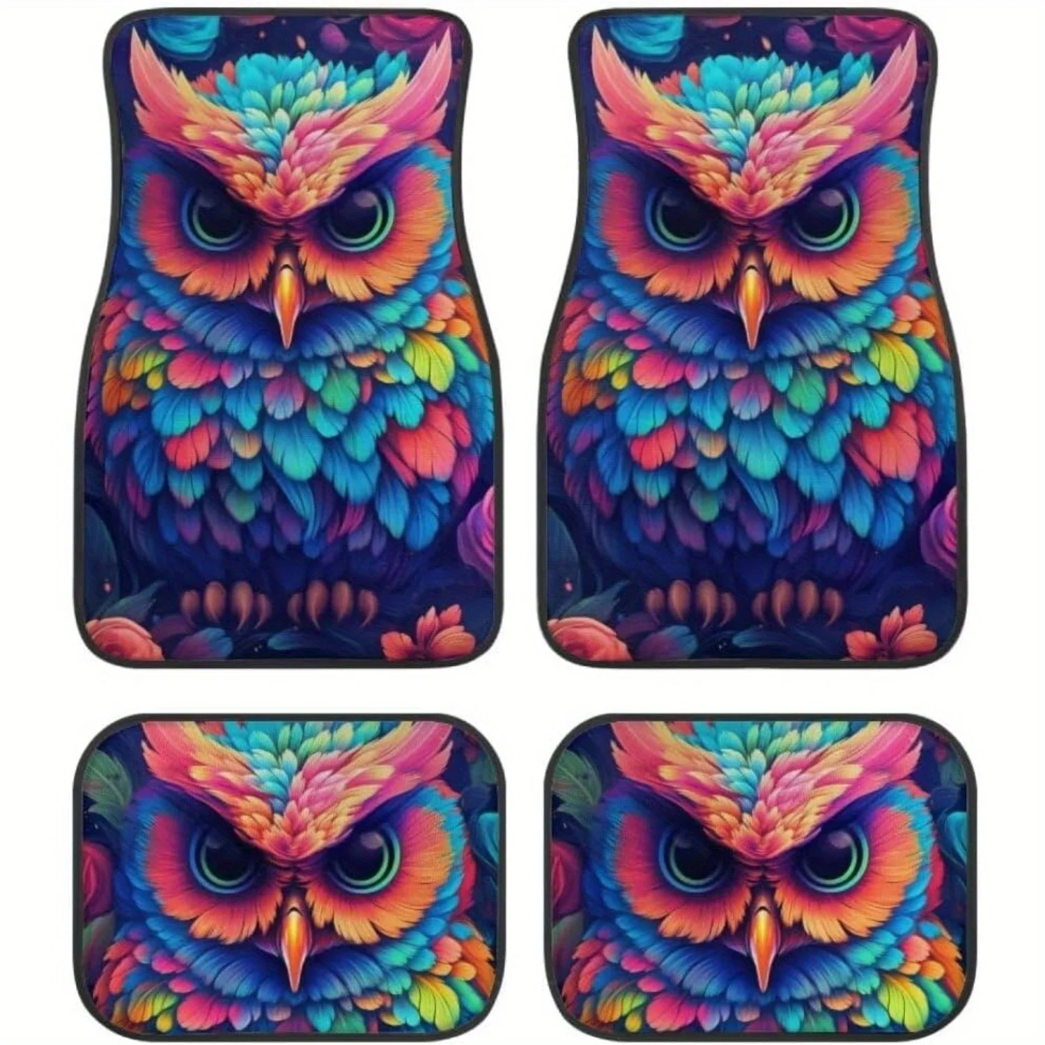 Owl Print All Weather Floor Mats Fits Most Cars SUVs Trucks- Durable Automotive Floor Mats 4pcs Set (Front & Rear), Heavy Duty P