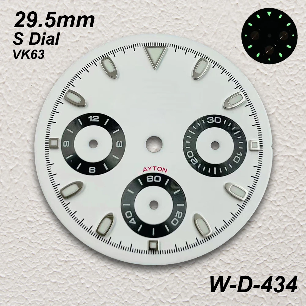 29.5mm S Logo panda Dial Fit VK63 Movement Green Luminous High-Quality Dial Watch Modification Accessories