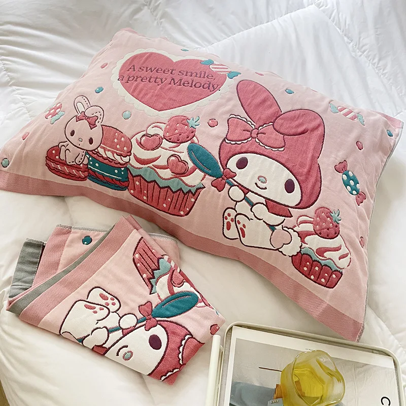 

2Pcs Summer Sanrio Anime Hello Kitty Kuromi Pillow Cover Cute Catoon Cinnamoroll My Melody Bed Decoration Towel Gifts for Girls