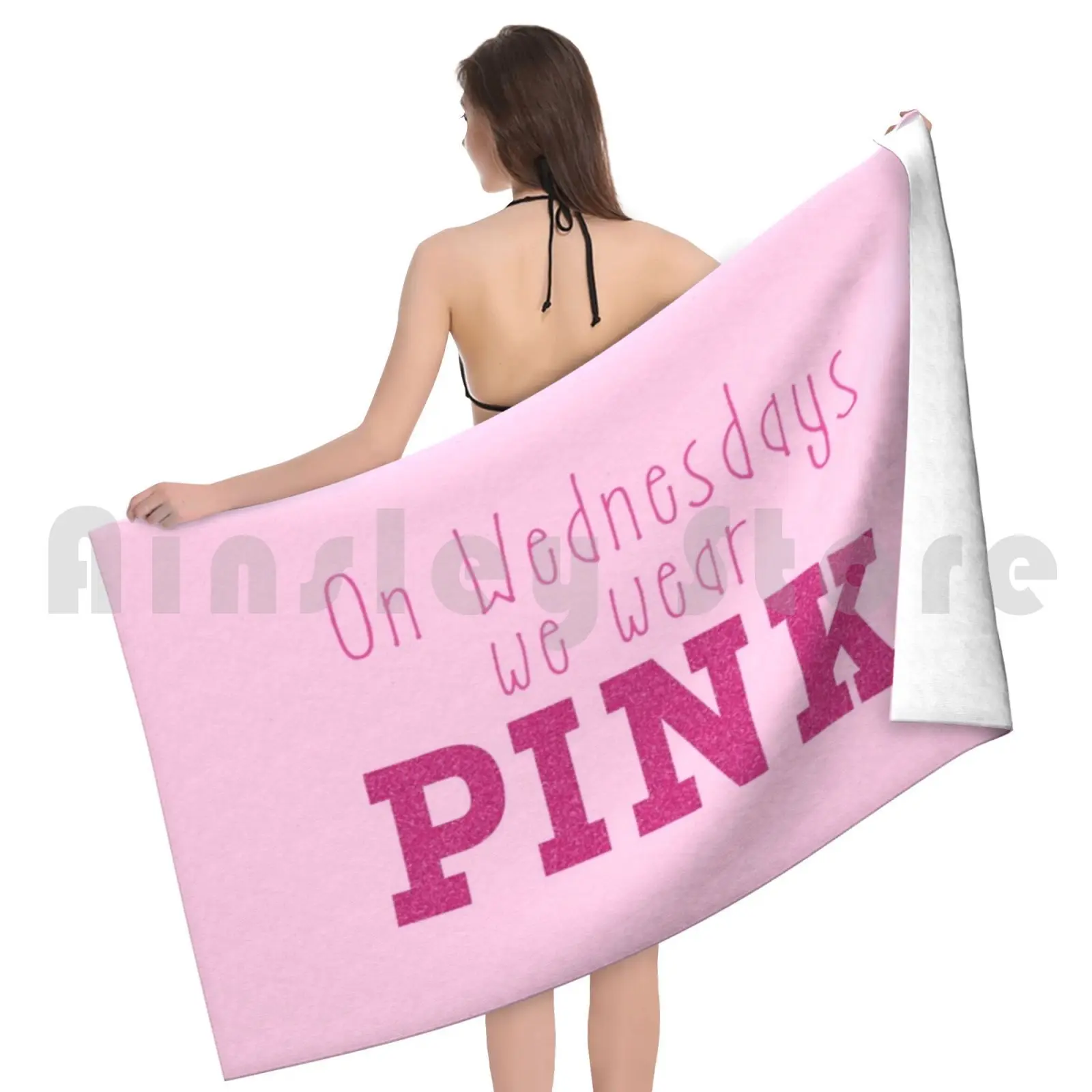 On Wednesdays We Wear Pink Custom Towel Bath Towel Pink Mean Girls Mean Girls Movie Quote Movie Quote view 5