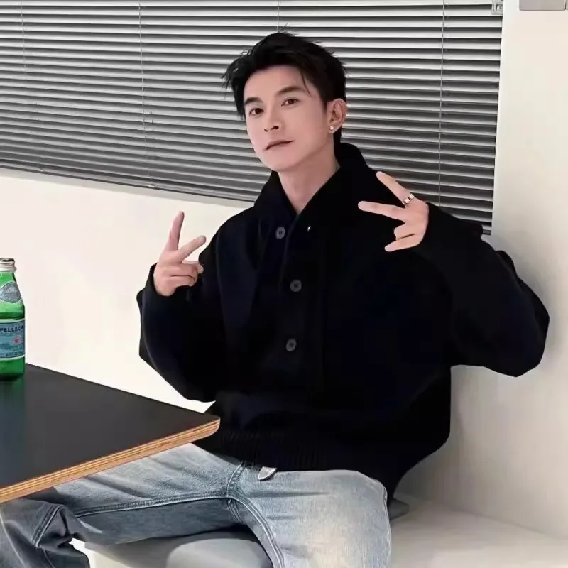 

Большой размер 300, простой цвет, мужская толстовка с капюшоном, вязаный свитер, Гонконг, ретро, повседневная осенне-зимняя полиэфирное волокно