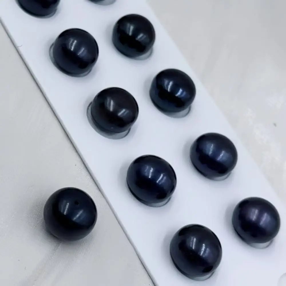 20pcs 12-13mm 4A High Quality Black Button Coin Real Natural Freshwater Pearl Half Drilled Hole Diy Pendant Beads