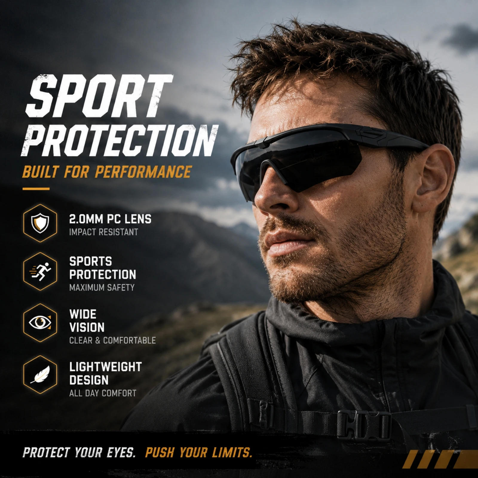 3 Interchangeable Lenses Tactical Glasses, UV400 Impact Resistant Windproof Eyewear for Cycling Motorcycle Hunting Outdoor Sport