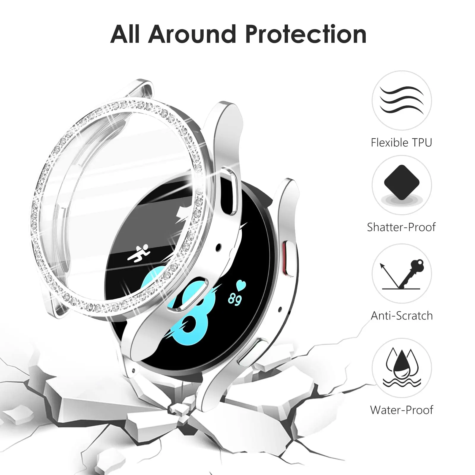 Diamond Case for Samsung Galaxy Watch 5/5 pro/4 44mm 40mm PC Cover All-Around Bumper Protector Galaxy watch4 classic 42mm 46mm