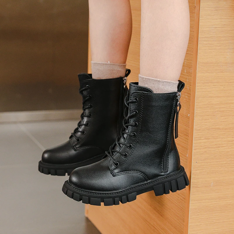 Popular in Autumn Winter Sweet Girl Baby Sports Mid Length Boots Fashionable New Comfortable Round Toe Thick Soled Riding Boots
