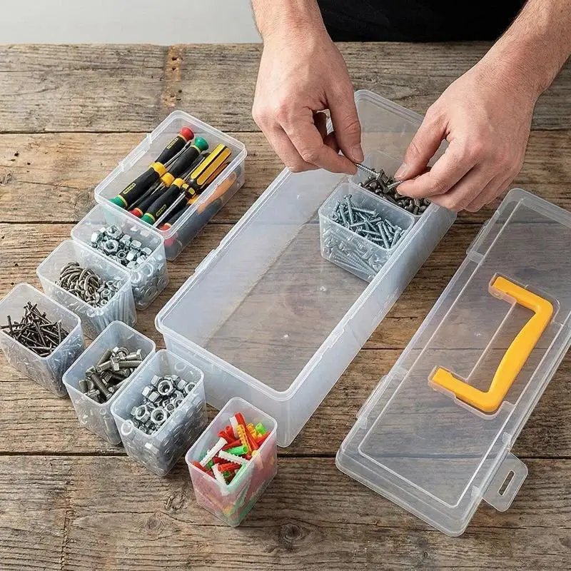 

Transparent Handheld Tool Organizer Box Large Capacity Portable Storage Box for Art and Repair Tools