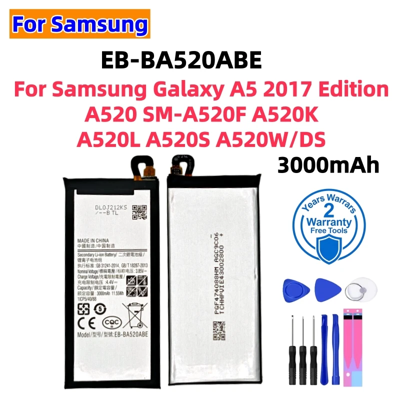 For Samsung Galaxy A5 2017 Edition A520 SM-A520F A520K A520L A520S A520W/DS EB-BA520ABE 3000mAh Battery + Tools