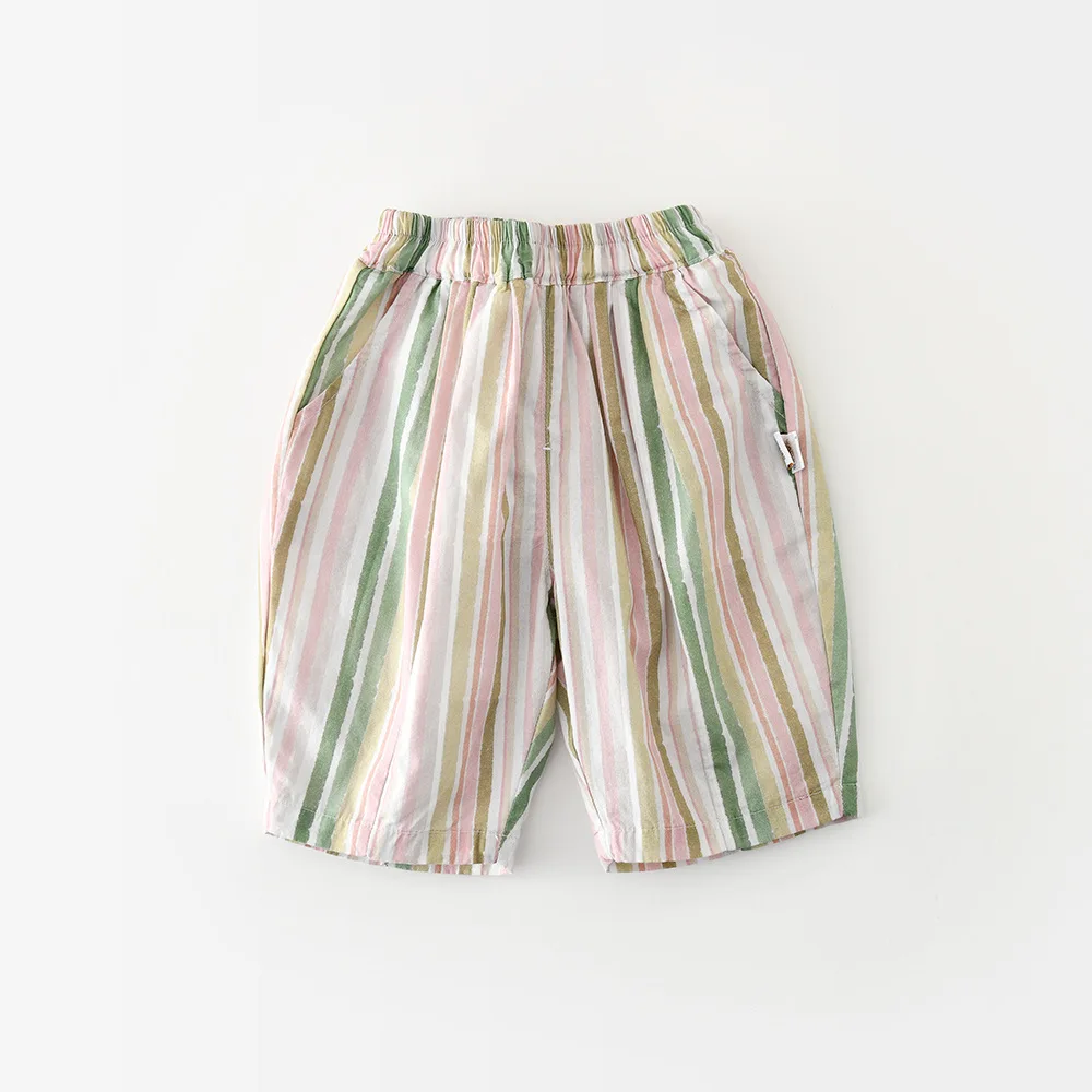 

Новые летние широкие брюки для девочек 2026 года, 6М-5Т, с яркими полосками, повседневные, милые, тонкие, свободные детские штаны