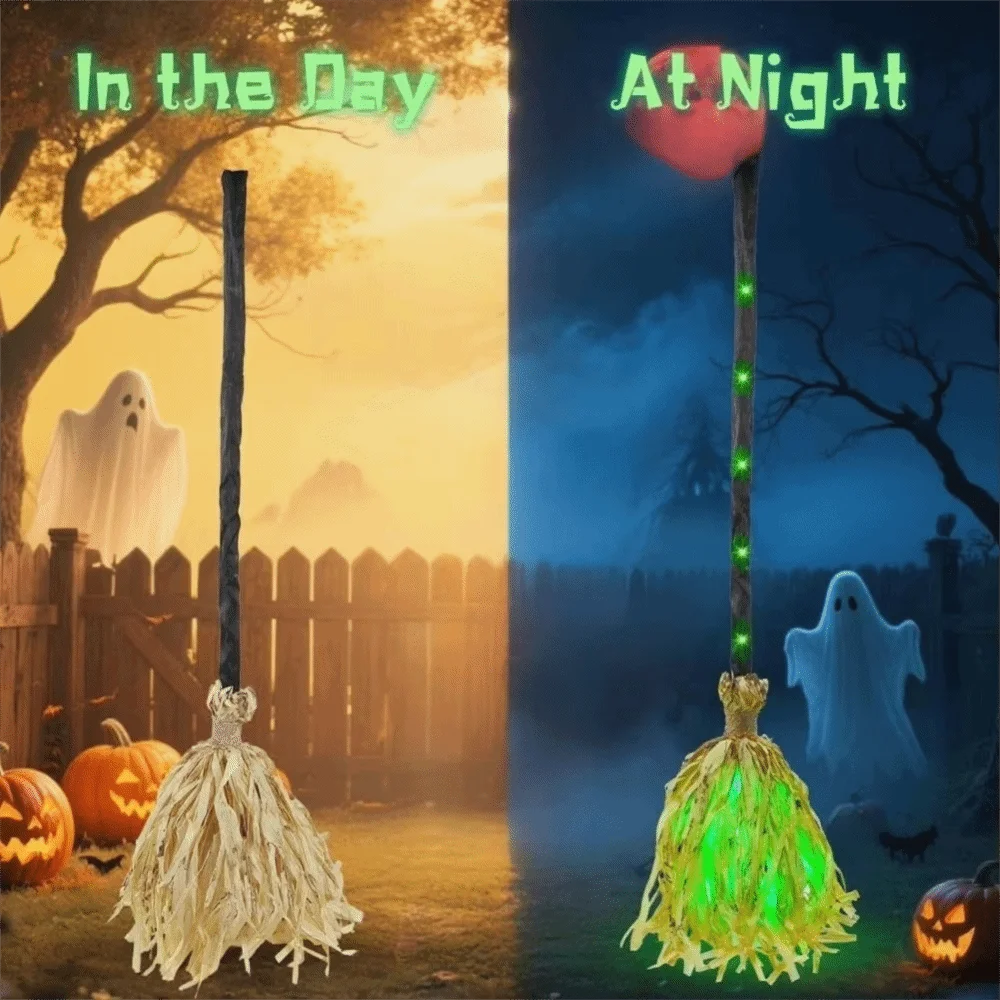 Glowing Animated Dancing Witch Broom Bendable Stick with Sounds Halloween Magic Witch Broomstick Movable Walking Feet