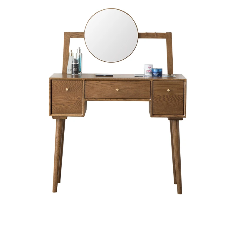 

-ee Modern Design Bedroom Full Solid Wood Oak Vanity Makeup Dressing Table with Mirror