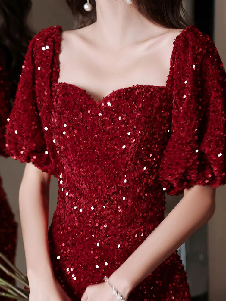 

Женское вечернее платье Ele, новинка 2023, длинное платье с высокой талией и блестками, ор Sve U-Neline, бархатная ткань