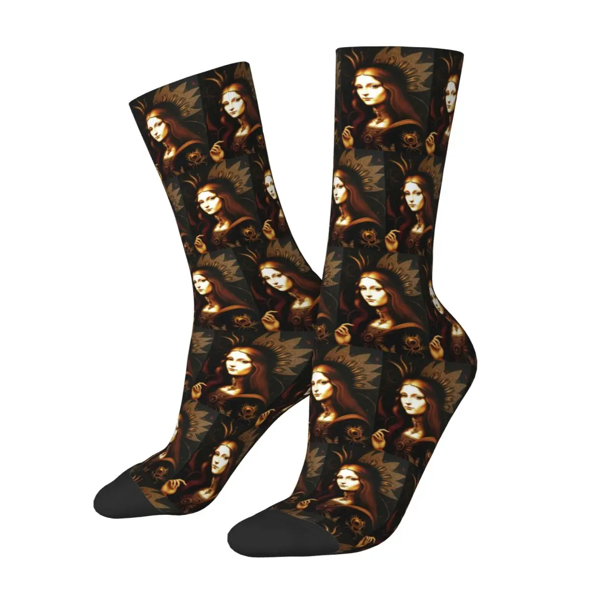 Golden Glow Mona Lisa Socks Harajuku Super Soft Stockings All Season Long Socks Accessories for Unisex Christmas Gifts