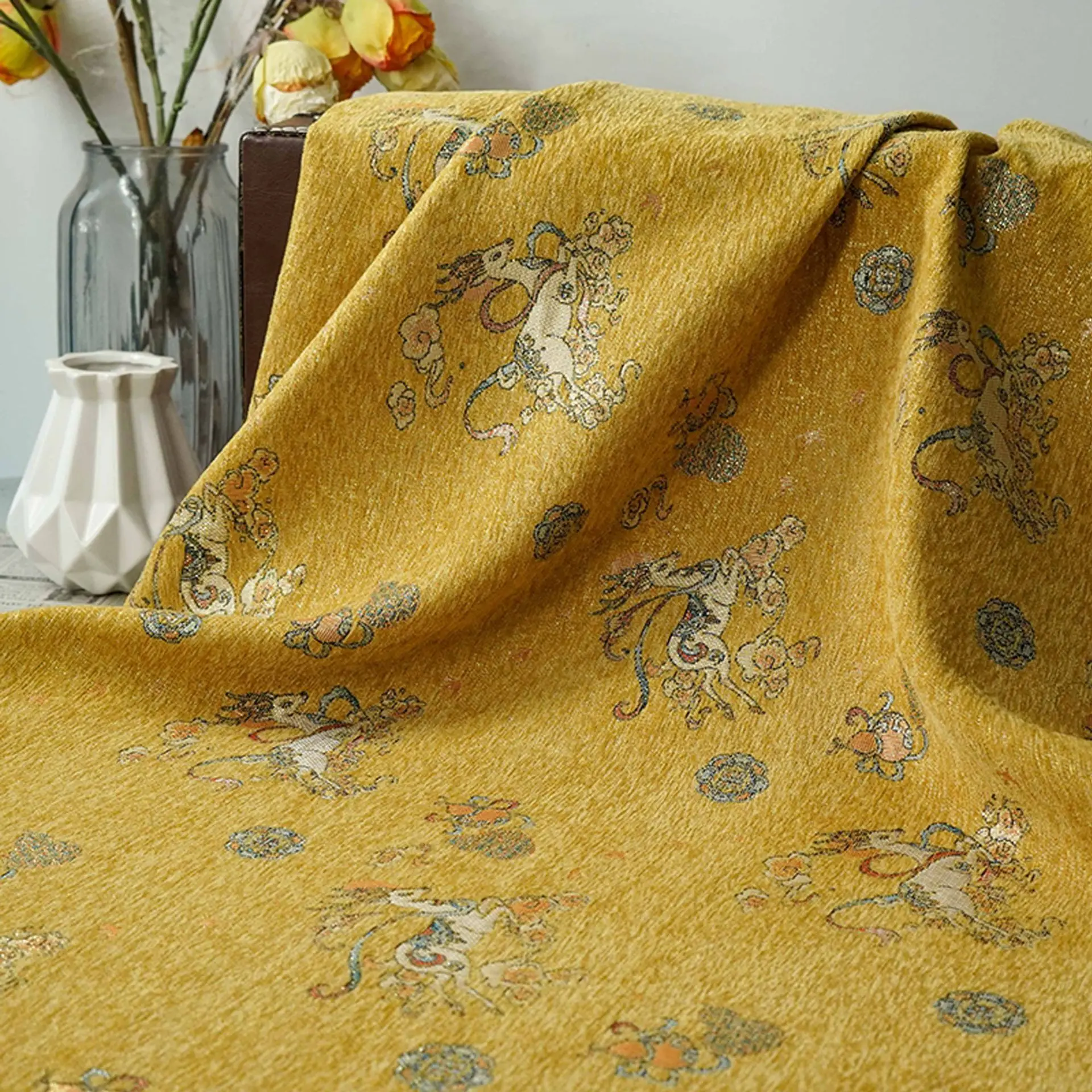 

Chinese Style Pattern Chenille Jacquard Fabric Autumn Winter Hanfu Vest Children's Clothing Yarn Dyed Sewing Fabric