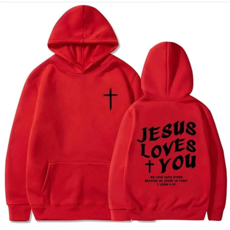 Jesus Love's You Christian Bible Verse Hoodies Faith Sweatshirt Religious Scripture Hoodie Church Gift
