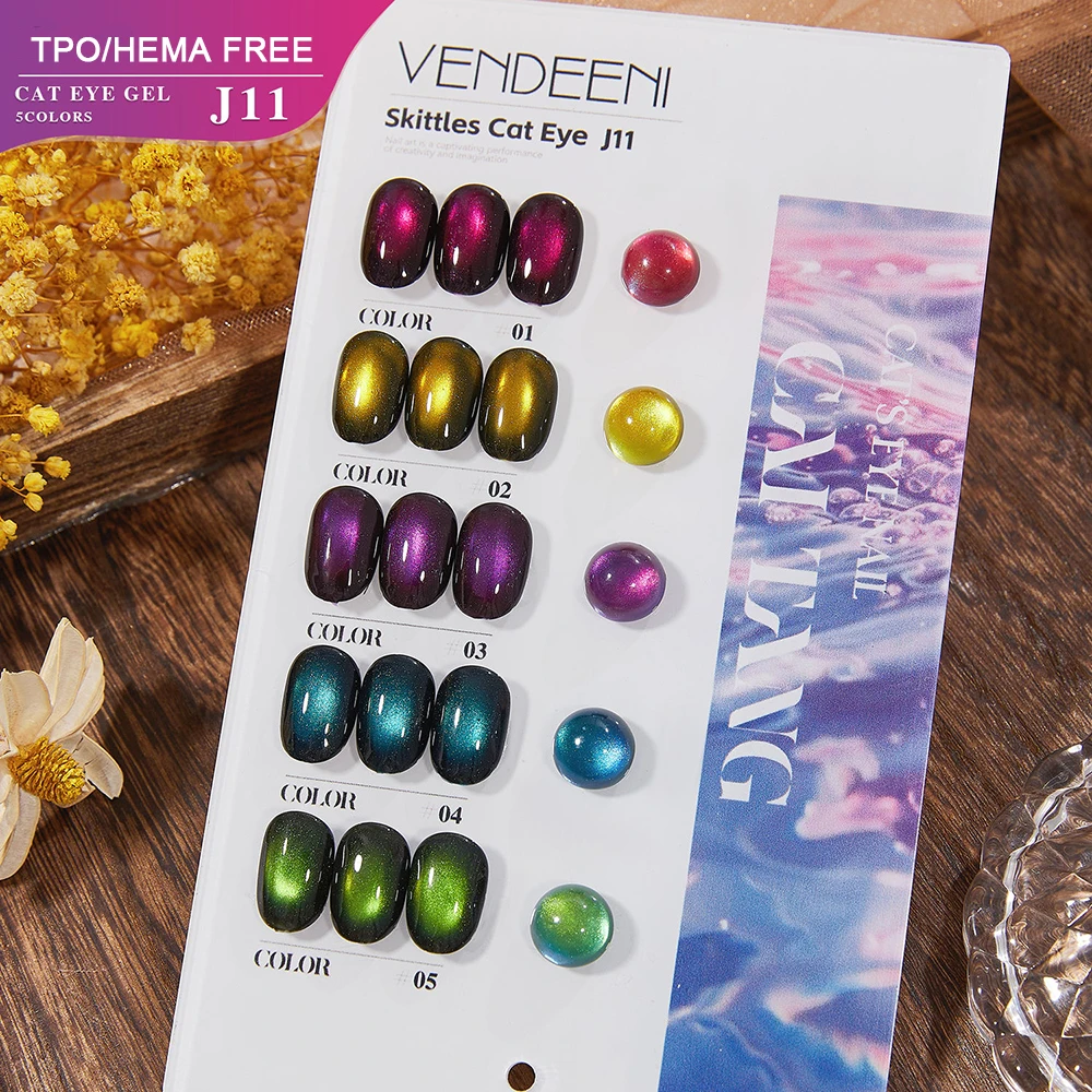 Vendeeni 5 Colors/set Purple Brown Candy Color Crystal Cat Eye Gel Nail Polish Glitter UV Magnetic Nail Varnish With Color Card