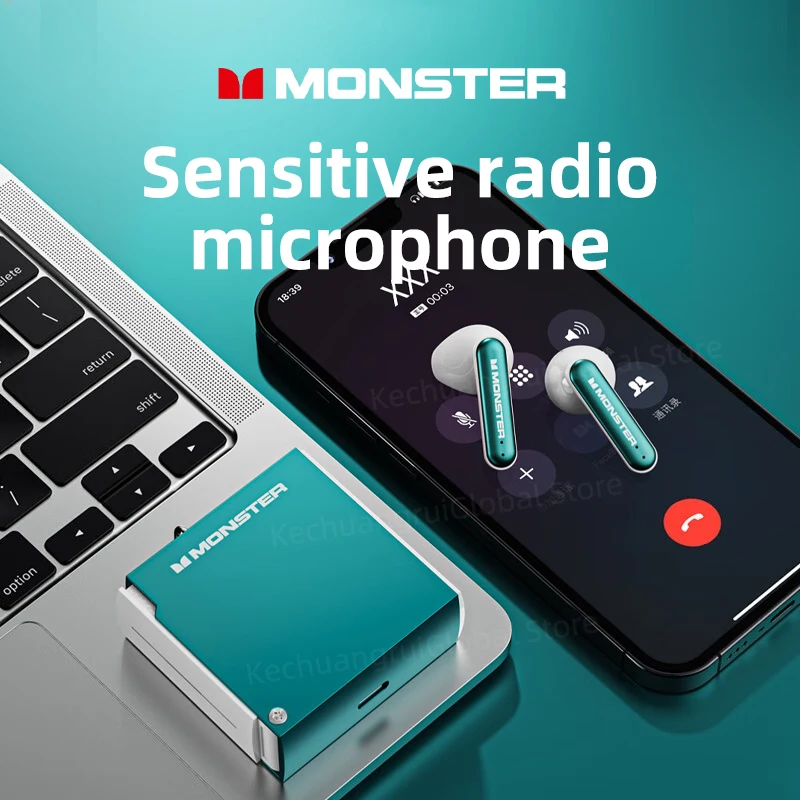 Monster-XKT17 سماعات بلوتوث لاسلكية مع هيئة التصنيع العسكري ، سماعات الأصلي ، لعبة سماعة ، TWS ، الحد من الضوضاء ، سماعات الرياضة ، جديد ، 5.3