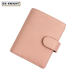 OX KNIGHT 100% Genuine Leather Notebook A8 Size Rings Planner Pebbled Grain Cowhide Wallet Multifunctional Journal Notepad