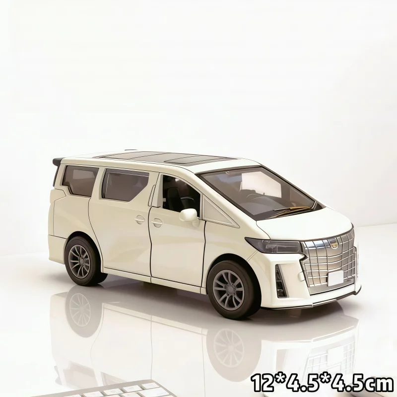 1/36 scale white alloy car model MPV, retractable metal-cast minivan with multiple operable doors, realistic business van, deskt
