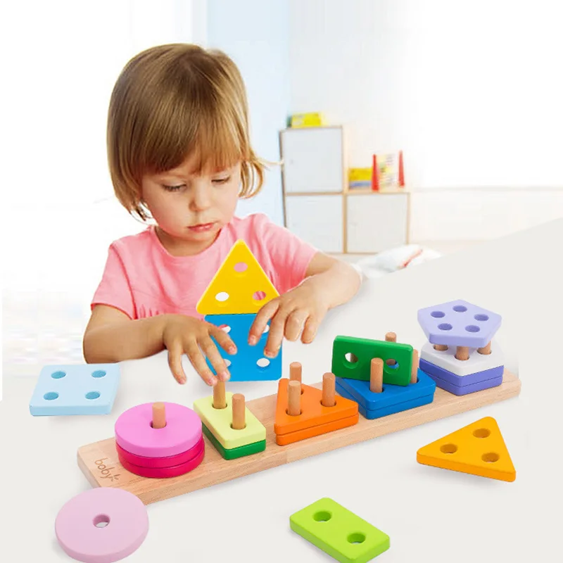 Children Wooden Montessori Developmental Toys Shape Pairing Baby Early Education Toy Building Blocks Rainbow Tower Kid Gift TMZ