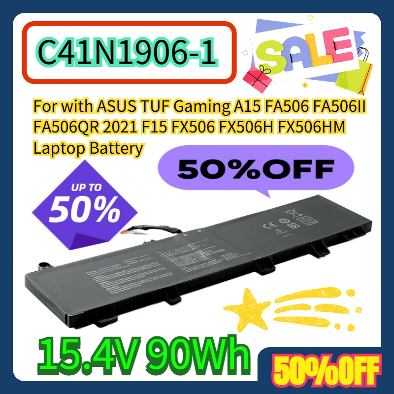 

Для ASUS TUF Gaming A15 FA506 FA506II FA506QR 2021 F15 FX506 FX506H FX506HM C41N1906-1 15,4 В 90 Втч аккумулятор для ноутбука