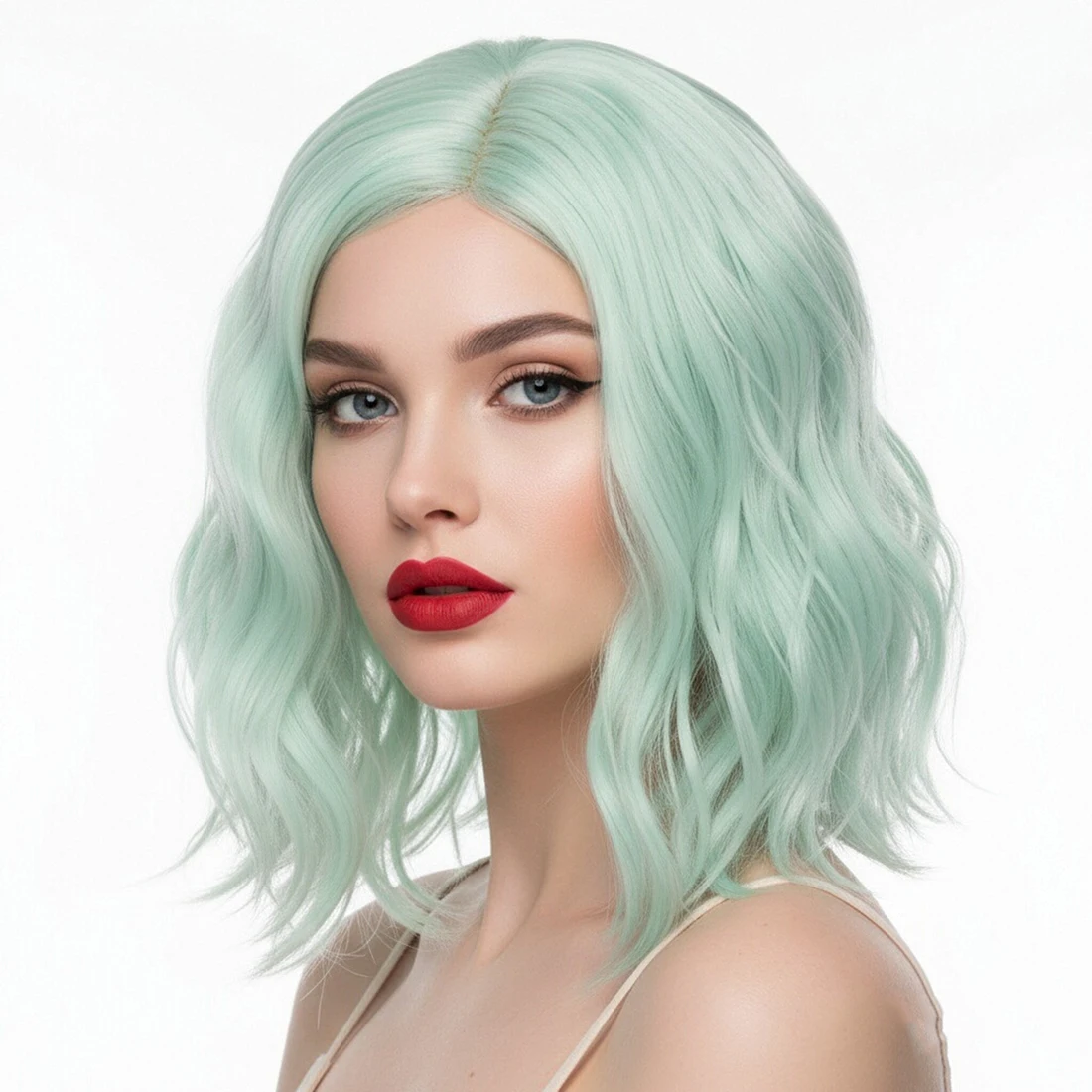 

Короткий волнистый боб с боковой линией, зеленый парик для женщин, термостойкий синтетический костюм для Хэллоуина, тематические мероприятия