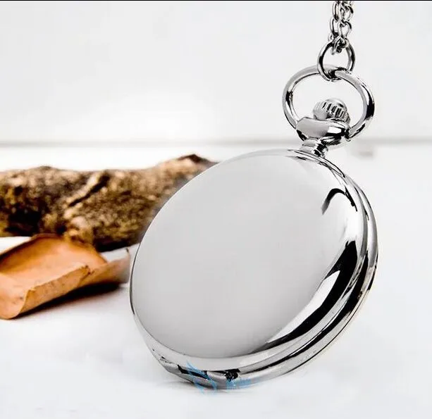 Luxury Retro Black Fashion Silver Smooth Steampunk Quartz Pocket Watch Stainless Steel Pendant necklace for Men Women friend