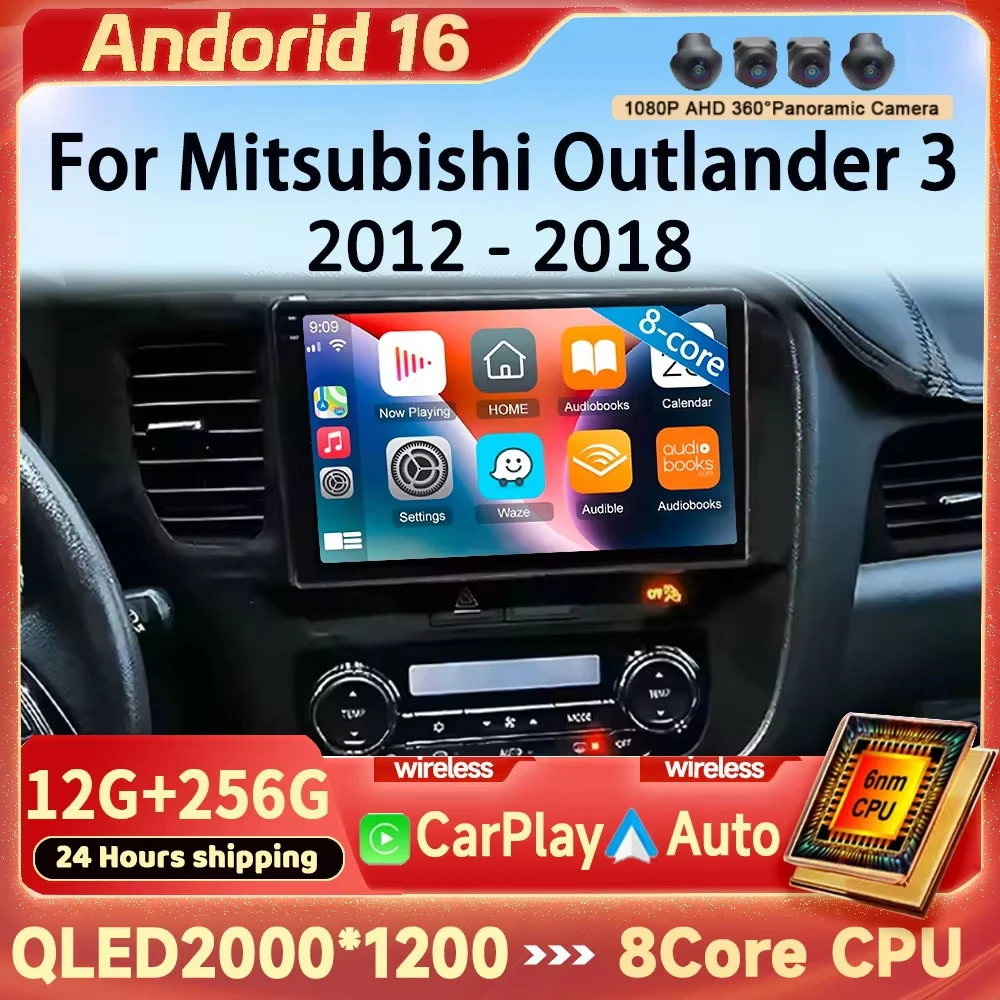 8 core Android 16 Wireless CarPlay Android15 Auto Radio For Mitsubishi Outlander 3 GF0W GG0W 2012 - 2018 4G Car Multimedia GPS
