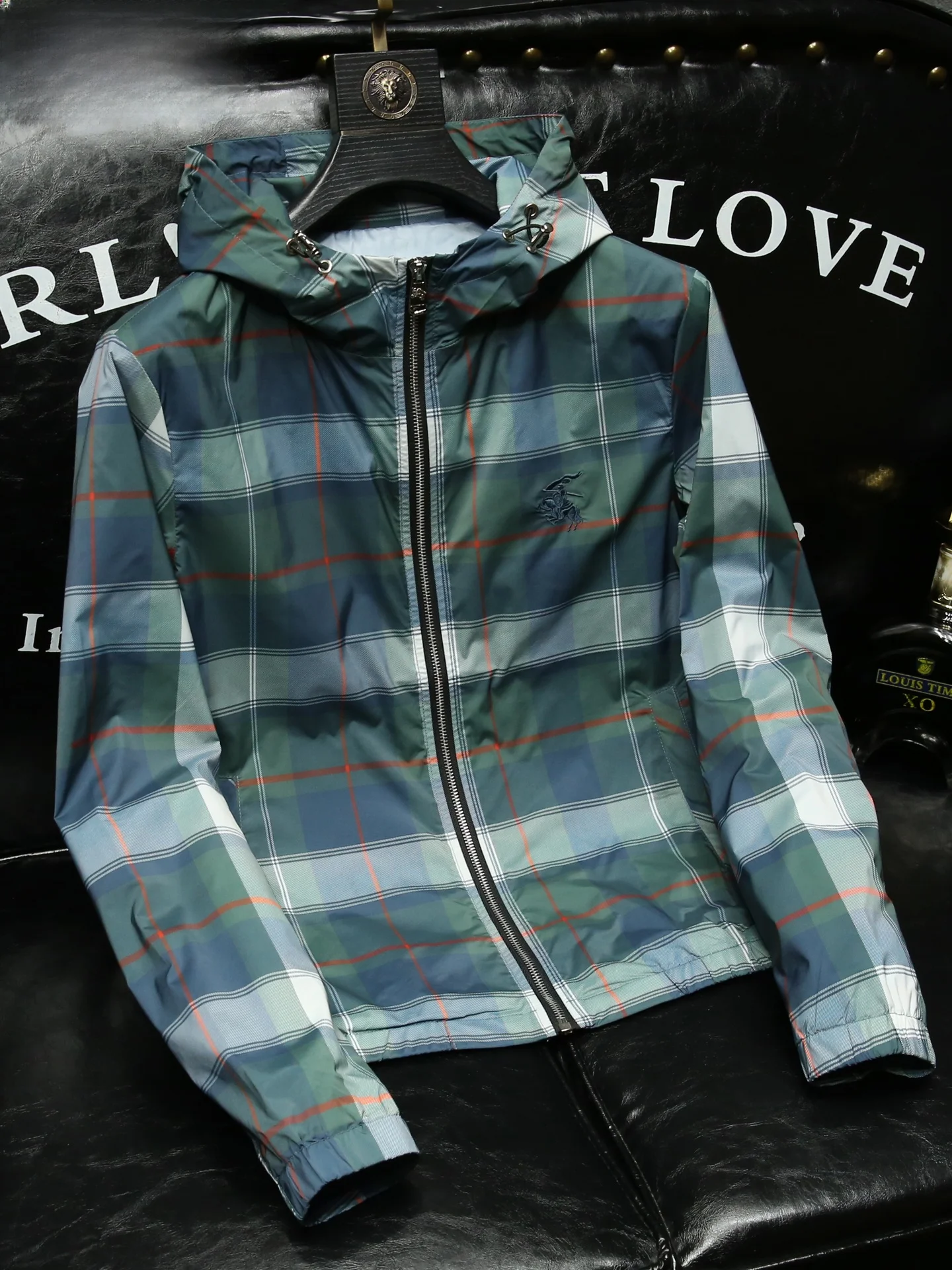 

Slim Fit Plaid Hooded Jaet Men's Spring Autumn Lightweight Faion Urban Sle Breathable Zipper Closure Outerwear Coat