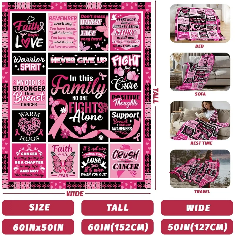 Breast cancer theme design printed flannel blanket is soft, warm and comfortable