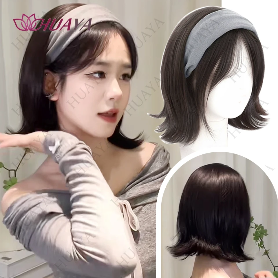 Headband Wigs Short Straight Bob for Women Half Wigs Synthetic Hair  for Cosplay Party Daily Use image 6
