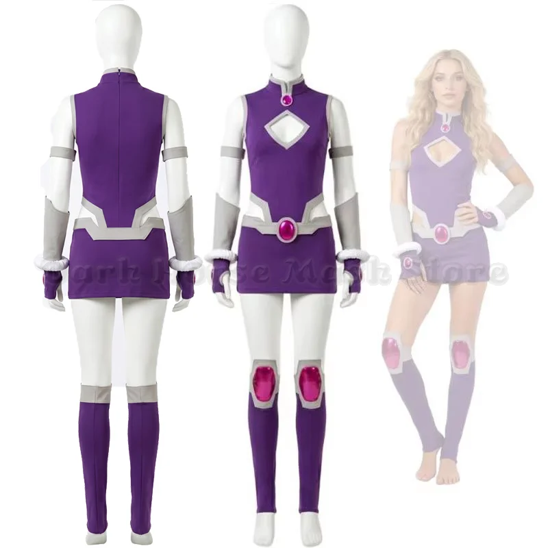 Erwachsenen-Superhelden-Cosplay-Kostüm für Frauen Halloween-Karnevals-Party Sexy Ausgeschnittenes Lila Kleid Comic Con Fantasy-Outfit