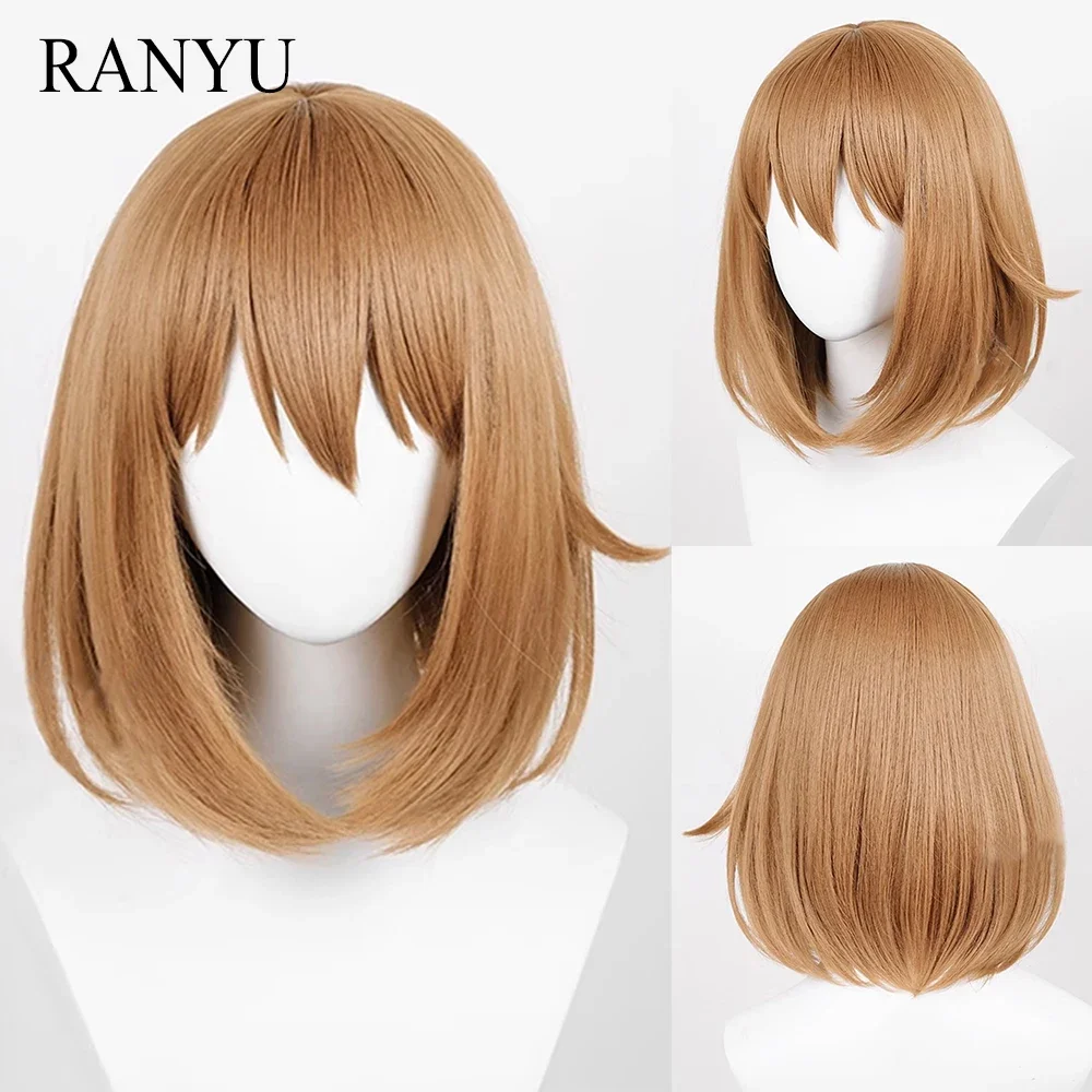 

RANYU Synthetic Women Wig Short Flaxen Brown Straight Anime Cosplay Hair Heat Resistant Wig For Party