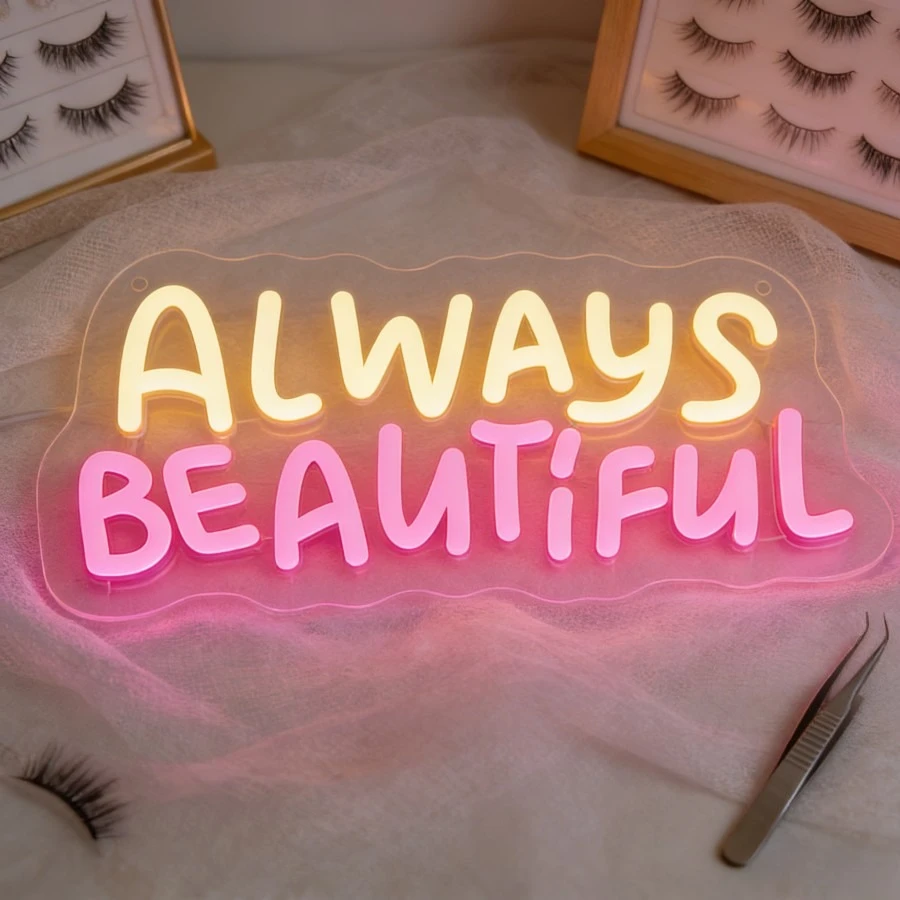 

Светодиодная неоновая вывеска Always Beautiful (розовый, желтый) для салона красоты, домашнего декора, макияжной комнаты, спальни, настенный декор, романтический подарок для женщин и девушек