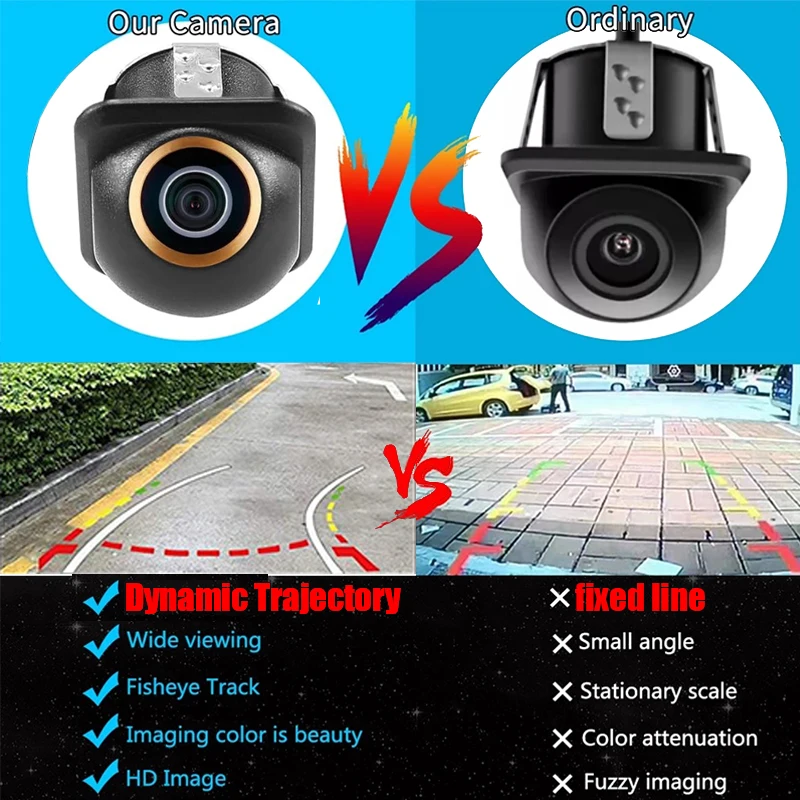 كاميرا سيارة عكسية للمسار الديناميكي مع إرشادات متحركة - كاميرا احتياطية للرؤية الخلفية للرؤية الليلية بزاوية واسعة عالمية