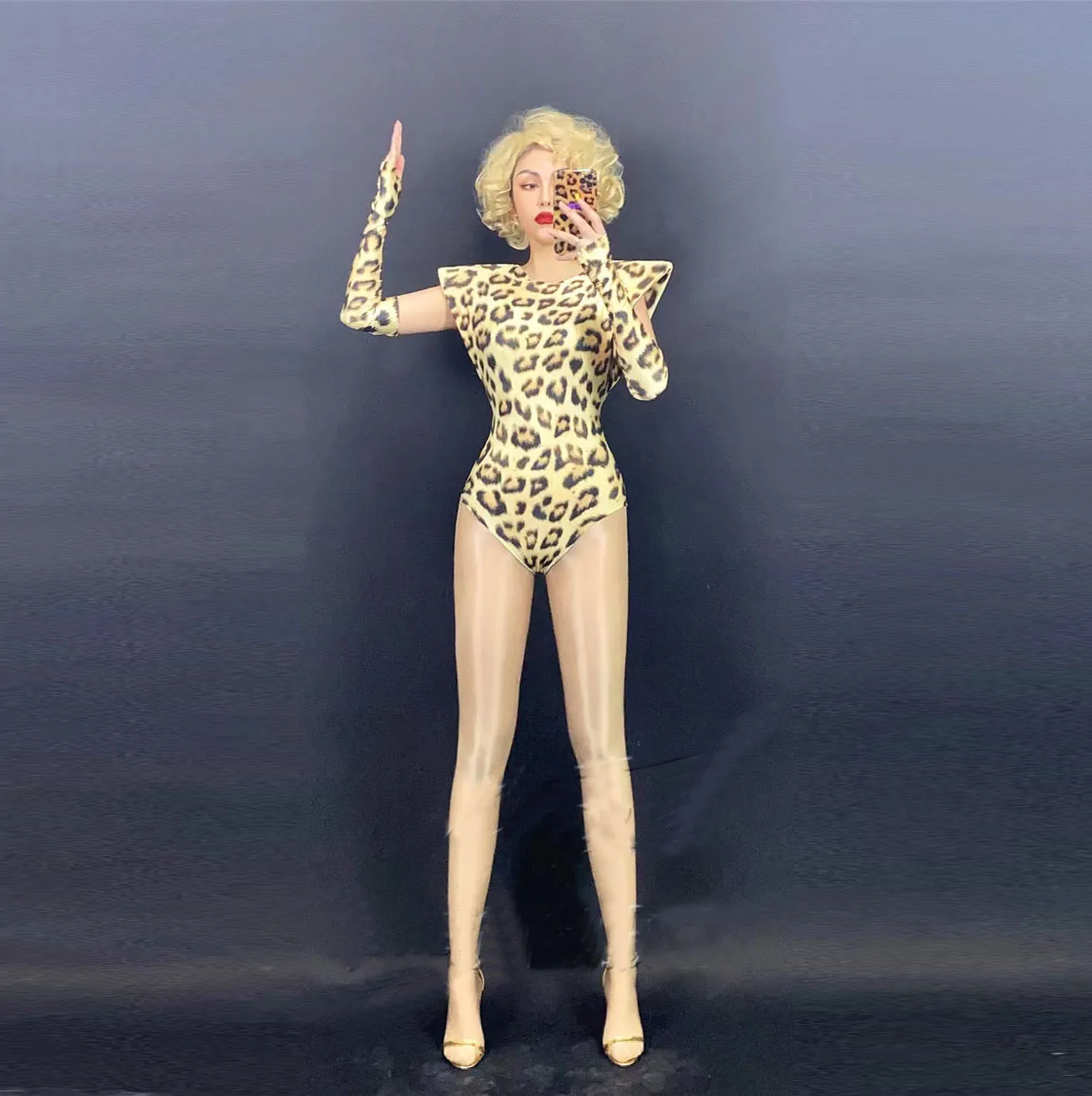 Women Sexy Nude Leopard Print High Fork Jumpsuit Nightclub Female Singer Ds Stage Wear Party show Theme costumes