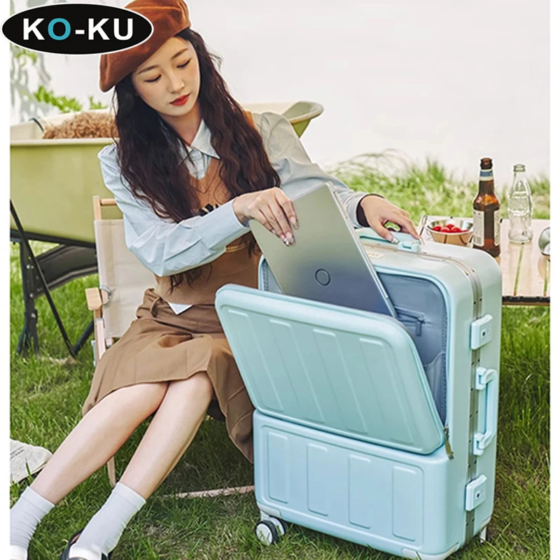 KO-KU Carry-on Suitcase Front opening 20 Inch Boarding Box Multifunctional Aluminium Frame Trolley Case Suitcase 22/24/26