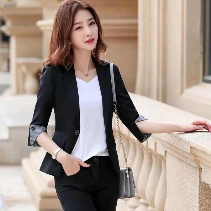 Black Women Blazer Formal s Lady Office Work Suit Pockets Jackets Coat Slim    Femme   E178