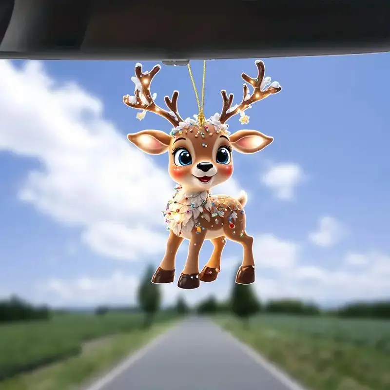 2D อะคริลิคใหม่ Elk ตกแต่งต้นคริสต์มาสการ์ตูน Fawn Christmas Tree แขวนจี้มินิน่ารัก Fawn พิมพ์ตกแต่งคริสต์มาส