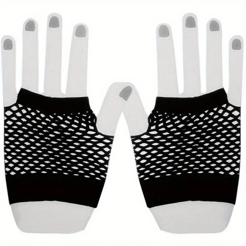 1Pair Punk Goth Candy Colors Net Gloves Without Fingers Lady Disco Dance Costume Lace Fingerless Mesh Fishnet Gloves