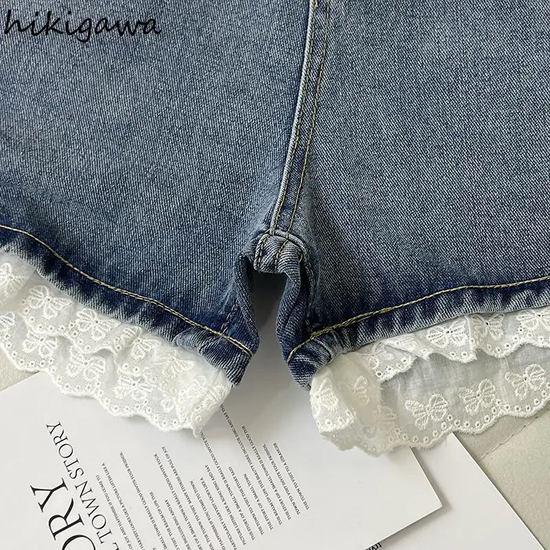 2025 mode Jean Shorts taille haute Patchwork dentelle pansement pantalons Cortos décontracté Jean court femmes été Denim Shorts femmes