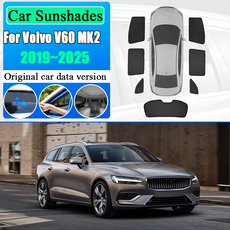 

For Volvo V60 MK2 2019 2020 2021~2025 Magnetic Sunshade Windshield Side Window Car Mesh Sun Shades Heat insulation Accessories
