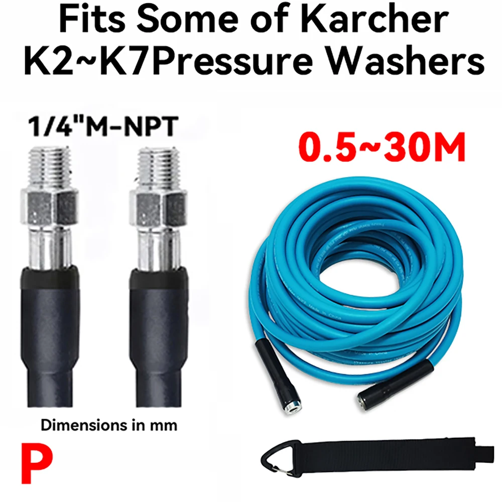 0.5~30M Ultra Flexible Anti Twist Power Cleaning Hose, Car Wash Pipe,Fits Some of Karcher K2~K7 Pressure Washers