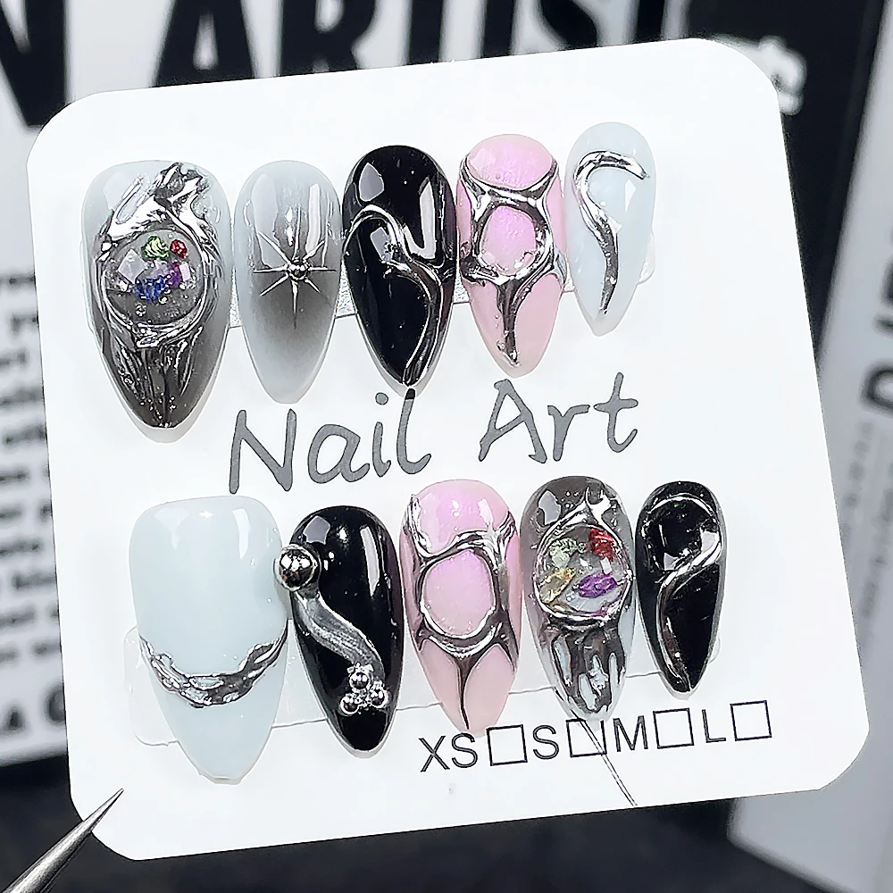 Nail Art Presson Nägel ins Stil hand gefertigte tragbare Nägel Metall europäische und amerikanische Mandel nägel tragbare falsche Nagels pitzen