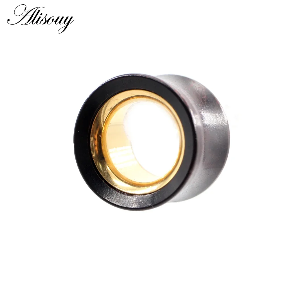 Alisouy 1PC Ear Flesh Tunnel Double Layered Auricle Saddle Plug Expander Wood Steel Guage Strehcers Earrings 8-25mm Jewelry